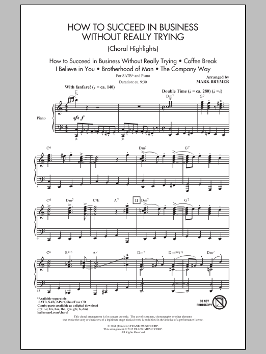 Mark Brymer How To Succeed In Business Without Really Trying (Choral Highlights) Sheet Music Notes & Chords for SATB - Download or Print PDF