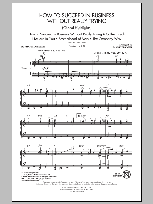 Mark Brymer How to Succeed In Business Without Really Trying (Medley) Sheet Music Notes & Chords for SAB - Download or Print PDF