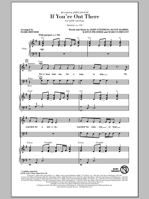 Mark Brymer If You're Out There Sheet Music Notes & Chords for 2-Part Choir - Download or Print PDF