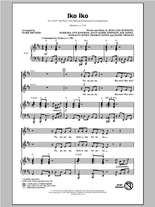 Mark Brymer Iko Iko Sheet Music Notes & Chords for SAB - Download or Print PDF