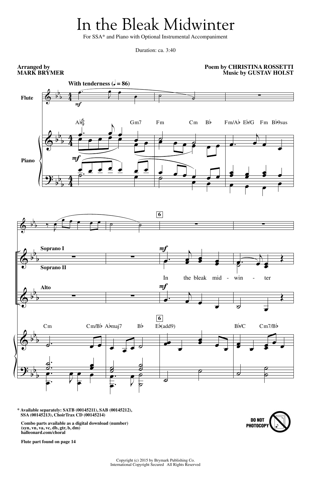 Mark Brymer In The Bleak Midwinter Sheet Music Notes & Chords for SSA - Download or Print PDF