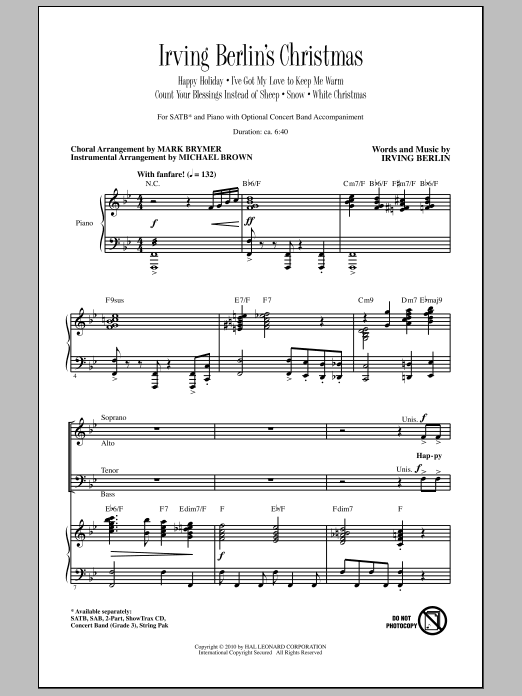 Mark Brymer Irving Berlin's Christmas (Medley) Sheet Music Notes & Chords for SATB - Download or Print PDF