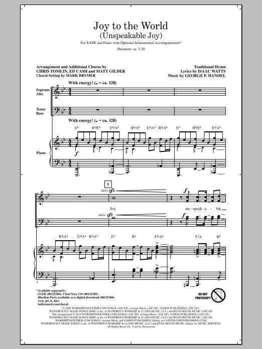 Mark Brymer Joy To The World (Unspeakable Joy) Sheet Music Notes & Chords for SATB - Download or Print PDF