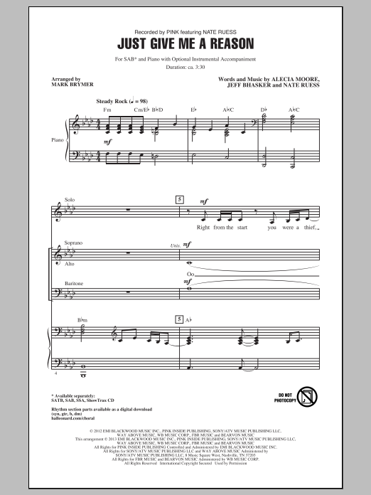 Mark Brymer Just Give Me A Reason Sheet Music Notes & Chords for SATB - Download or Print PDF