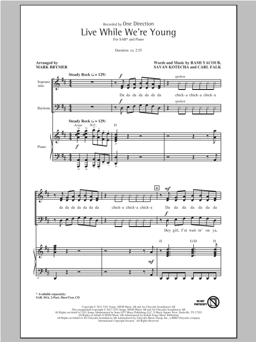 One Direction Live While We're Young (arr. Mark Brymer) Sheet Music Notes & Chords for 2-Part Choir - Download or Print PDF