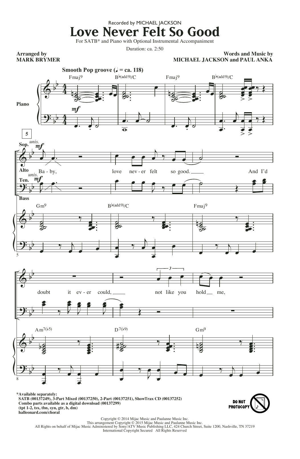 Michael Jackson Love Never Felt So Good (arr. Mark Brymer) Sheet Music Notes & Chords for 2-Part Choir - Download or Print PDF