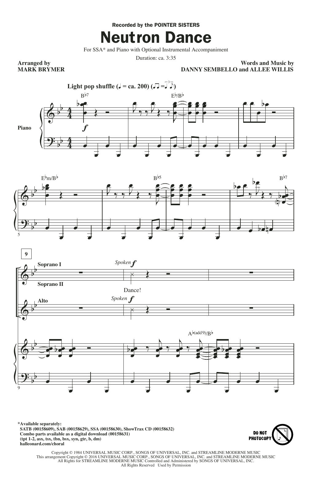 Mark Brymer Neutron Dance Sheet Music Notes & Chords for SAB - Download or Print PDF