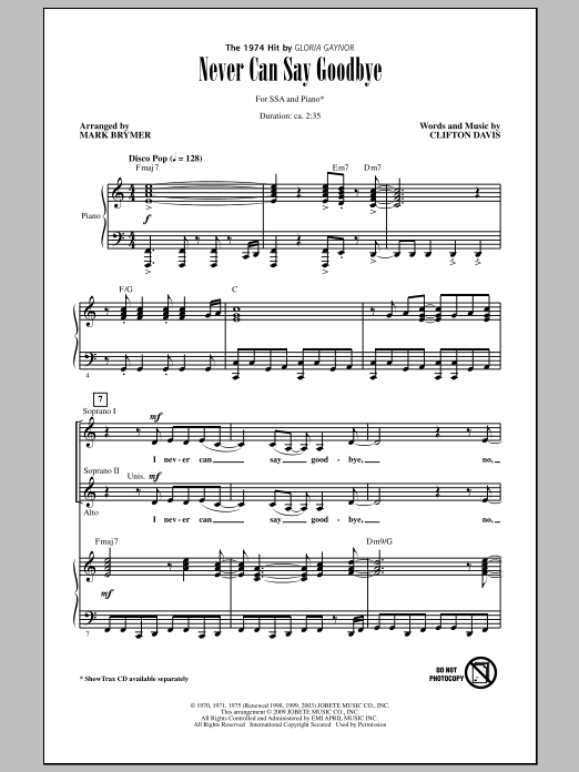 Mark Brymer Never Can Say Goodbye Sheet Music Notes & Chords for SSA - Download or Print PDF