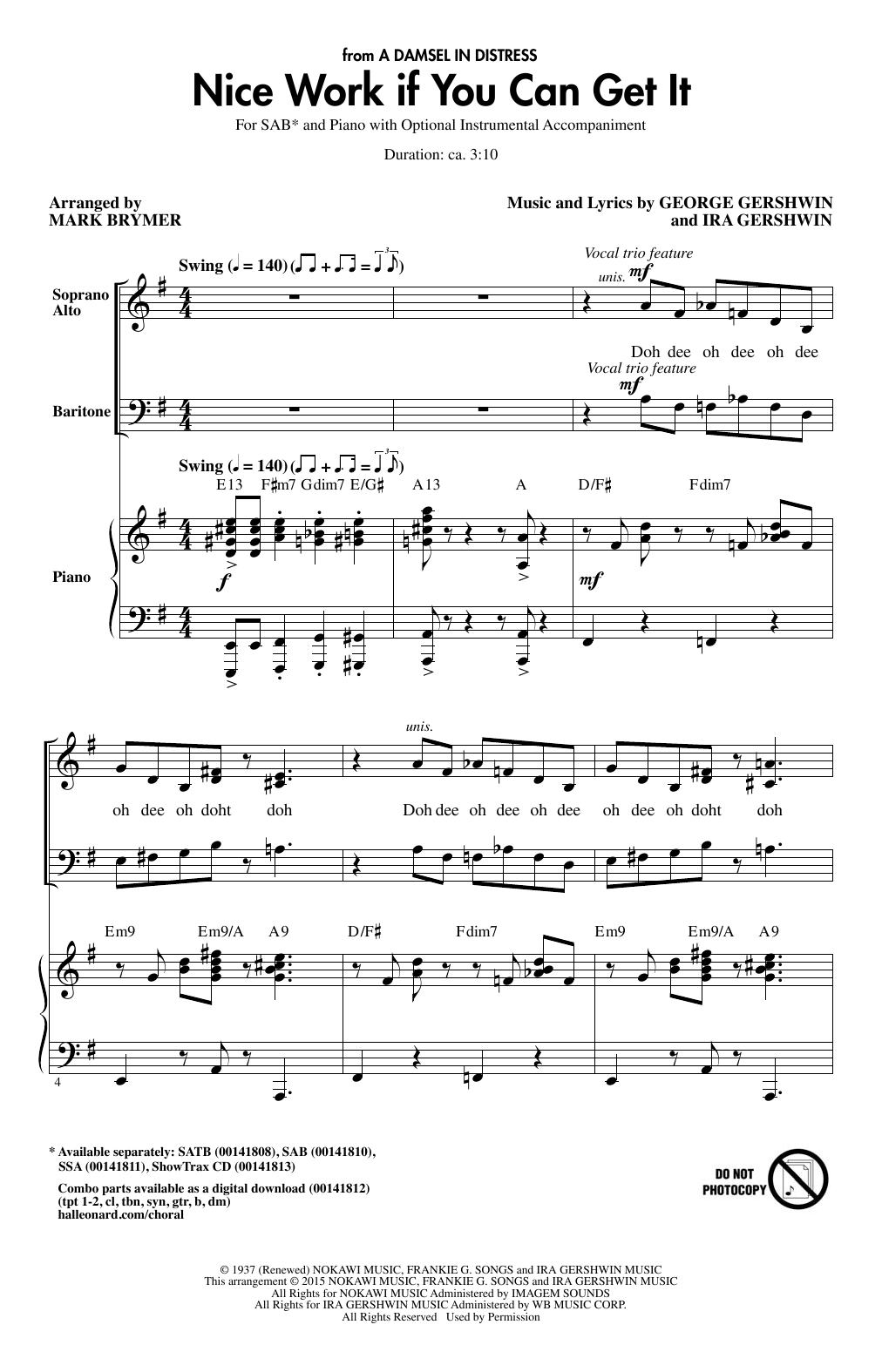 Mark Brymer Nice Work If You Can Get It Sheet Music Notes & Chords for SSA - Download or Print PDF