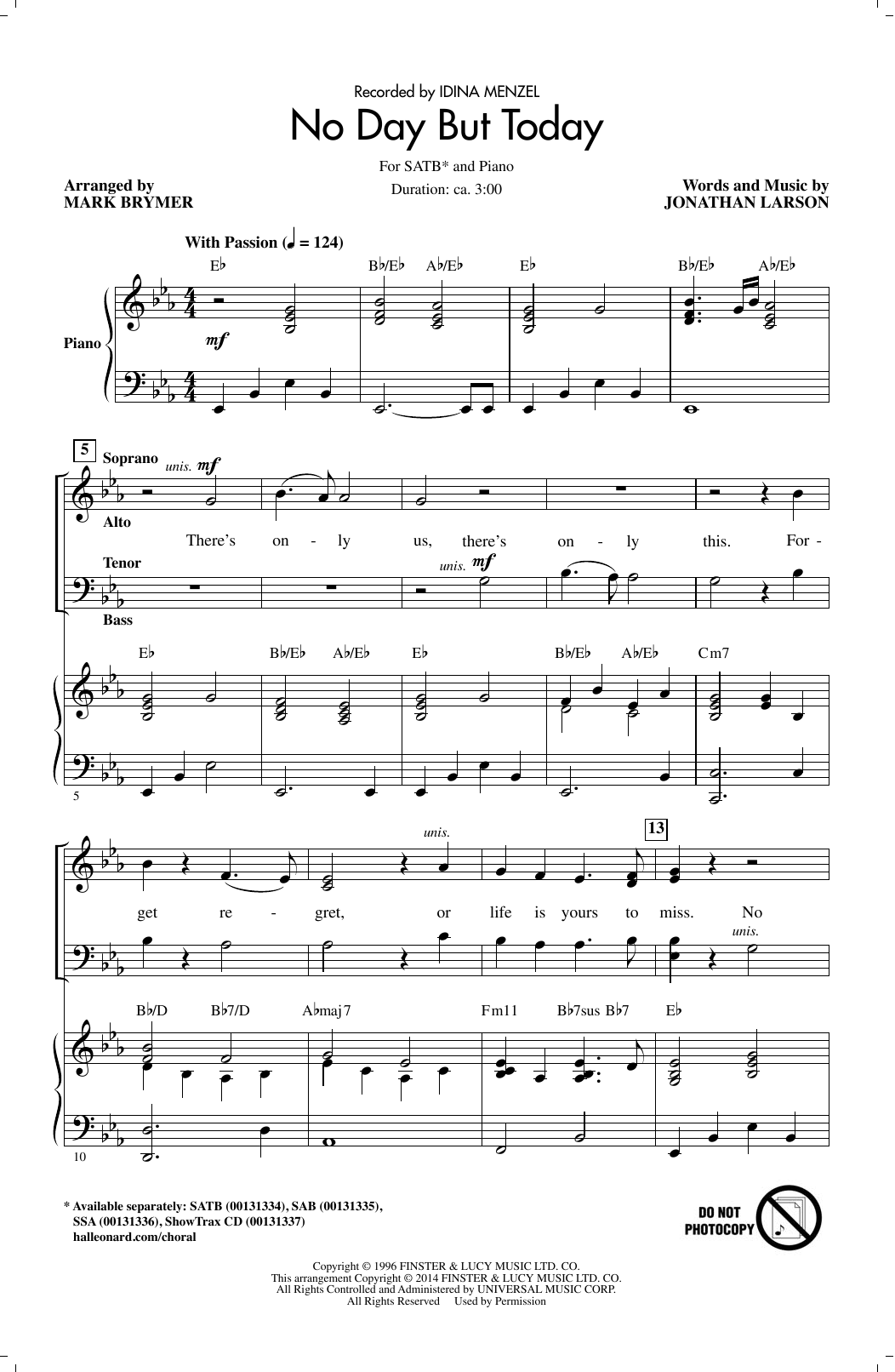Mark Brymer No Day But Today Sheet Music Notes & Chords for SSA - Download or Print PDF