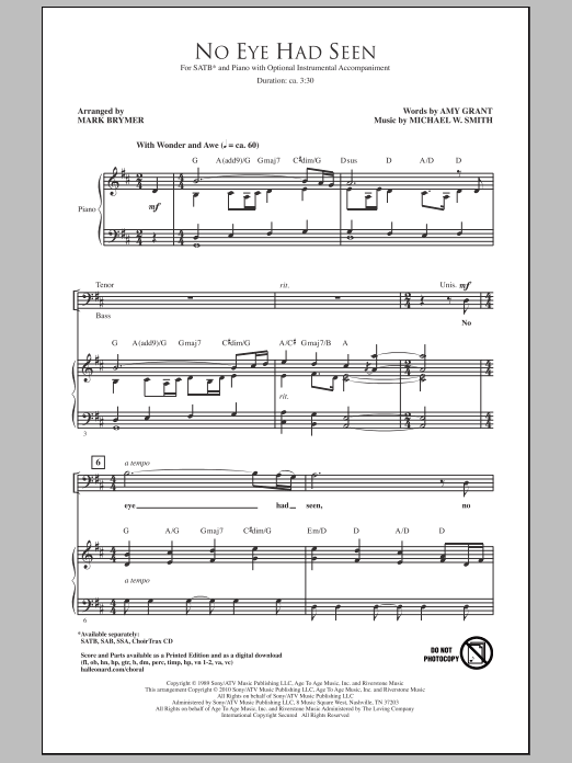 Mark Brymer No Eye Had Seen Sheet Music Notes & Chords for SATB - Download or Print PDF