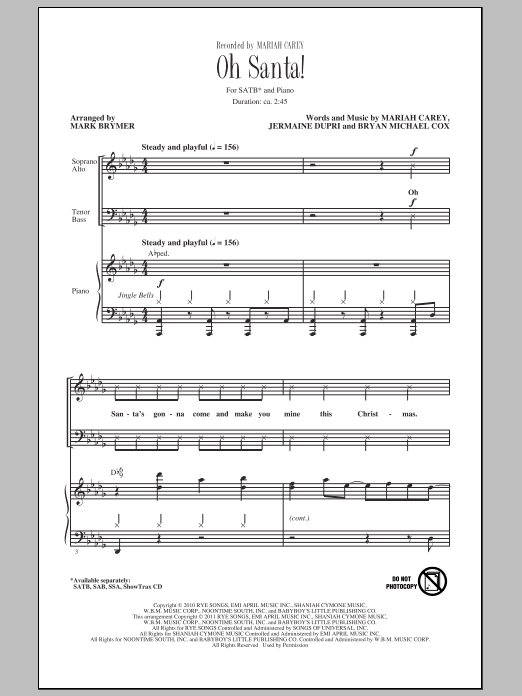 Mariah Carey Oh Santa! (arr. Mark Brymer) Sheet Music Notes & Chords for SSA - Download or Print PDF