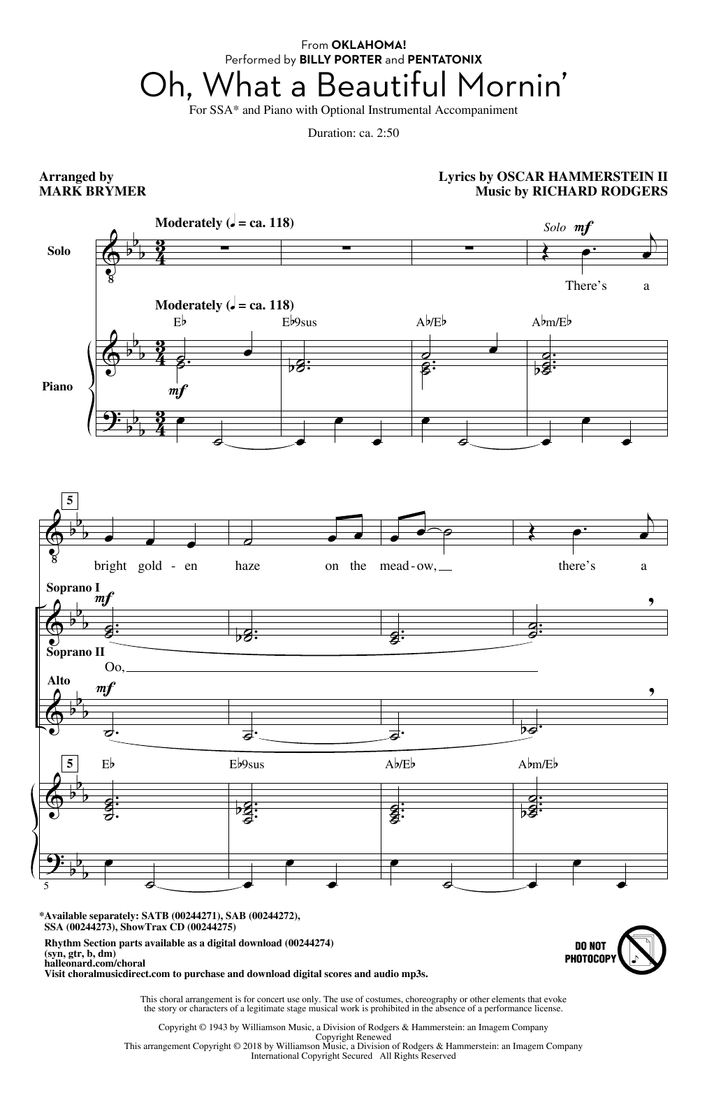 Mark Brymer Oh, What A Beautiful Mornin' (from Oklahoma!) Sheet Music Notes & Chords for SSA - Download or Print PDF