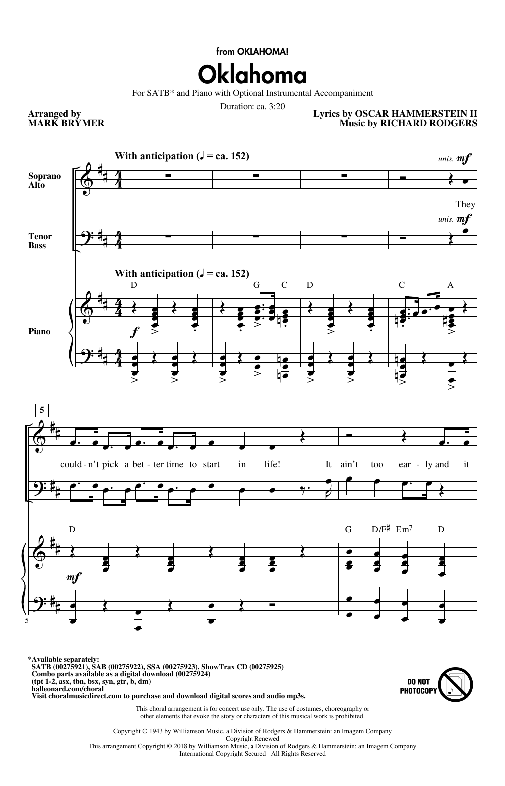 Mark Brymer Oklahoma Sheet Music Notes & Chords for SAB - Download or Print PDF