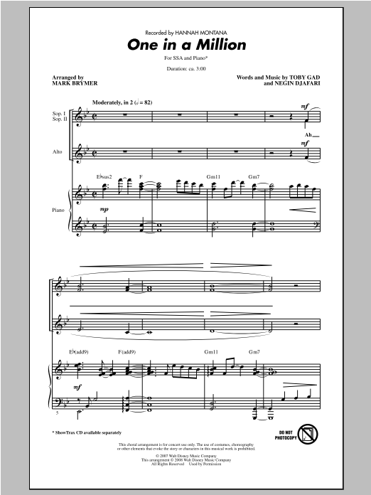 Mark Brymer One In A Million Sheet Music Notes & Chords for SSA - Download or Print PDF