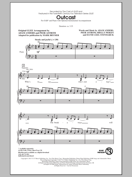 Glee Cast Outcast (arr. Mark Brymer) Sheet Music Notes & Chords for SATB - Download or Print PDF