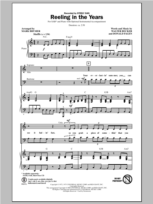 Steely Dan Reeling In The Years (arr. Mark Brymer) Sheet Music Notes & Chords for SAB - Download or Print PDF
