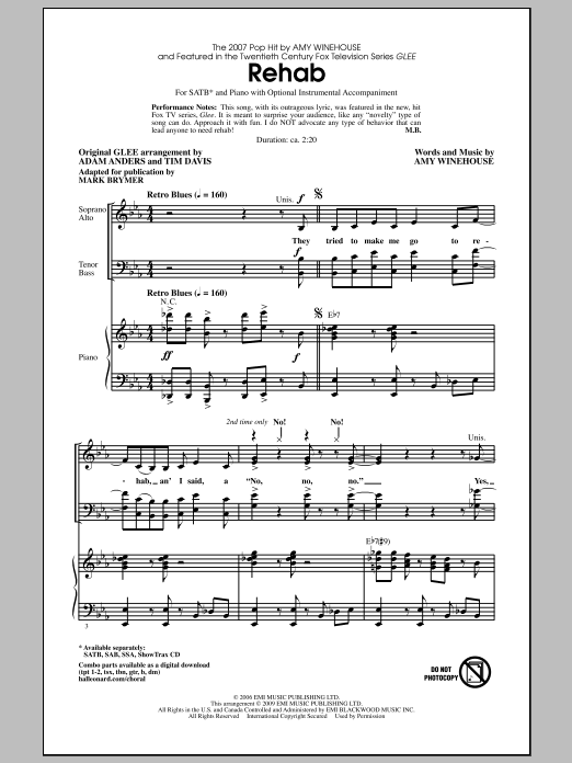 Mark Brymer Rehab Sheet Music Notes & Chords for SAB - Download or Print PDF