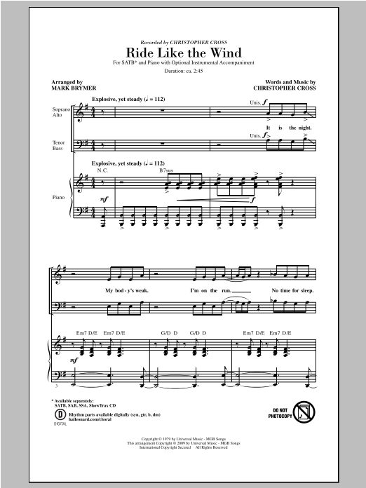 Mark Brymer Ride Like The Wind Sheet Music Notes & Chords for SATB - Download or Print PDF