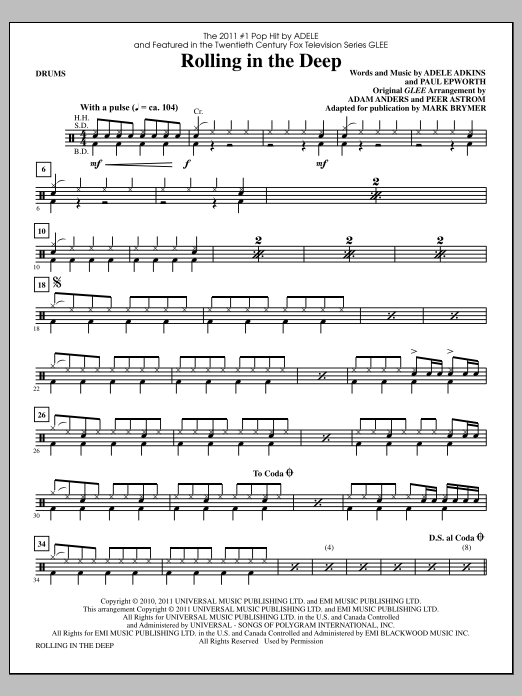 Mark Brymer Rolling In The Deep - Drums Sheet Music Notes & Chords for Choir Instrumental Pak - Download or Print PDF