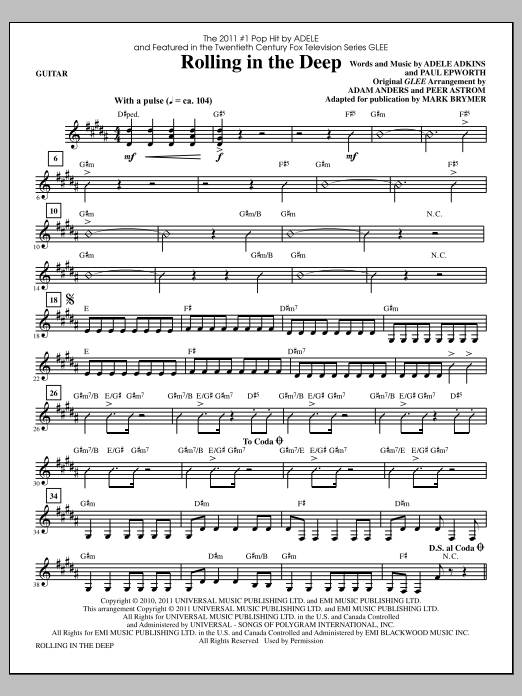 Mark Brymer Rolling In The Deep - Guitar Sheet Music Notes & Chords for Choir Instrumental Pak - Download or Print PDF