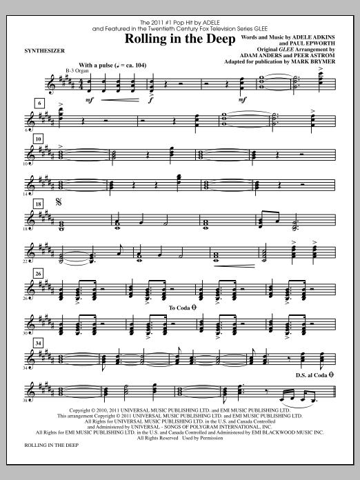 Mark Brymer Rolling In The Deep - Synthesizer Sheet Music Notes & Chords for Choir Instrumental Pak - Download or Print PDF