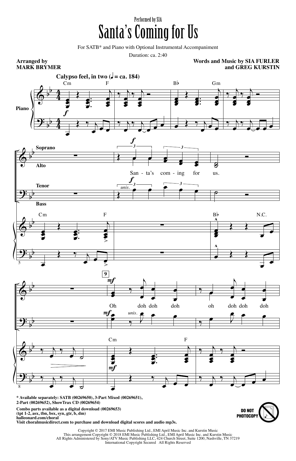 Mark Brymer Santa's Coming For Us Sheet Music Notes & Chords for SATB - Download or Print PDF