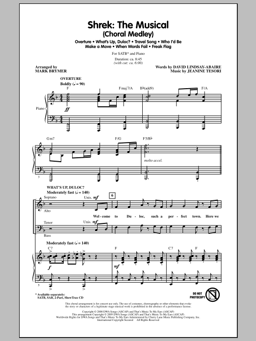 Mark Brymer Shrek: The Musical (Choral Medley) Sheet Music Notes & Chords for SATB - Download or Print PDF