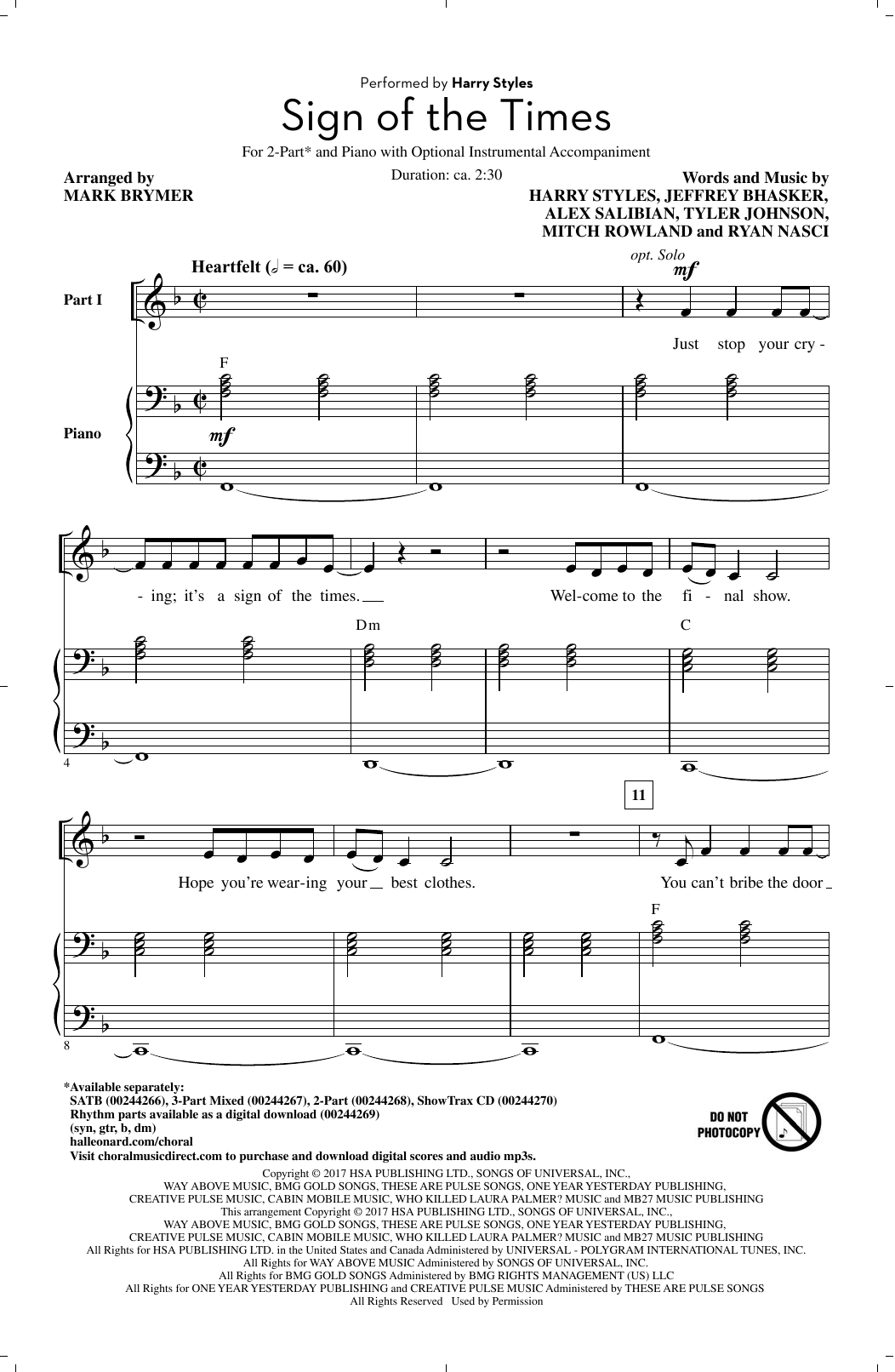 Mark Brymer Sign Of The Times Sheet Music Notes & Chords for SATB - Download or Print PDF