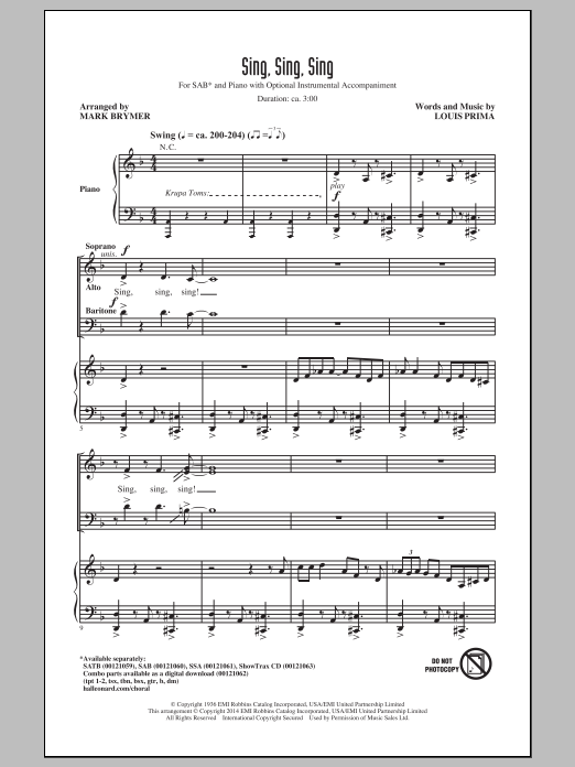 Benny Goodman Sing, Sing, Sing (arr. Mark Brymer) Sheet Music Notes & Chords for SSA - Download or Print PDF