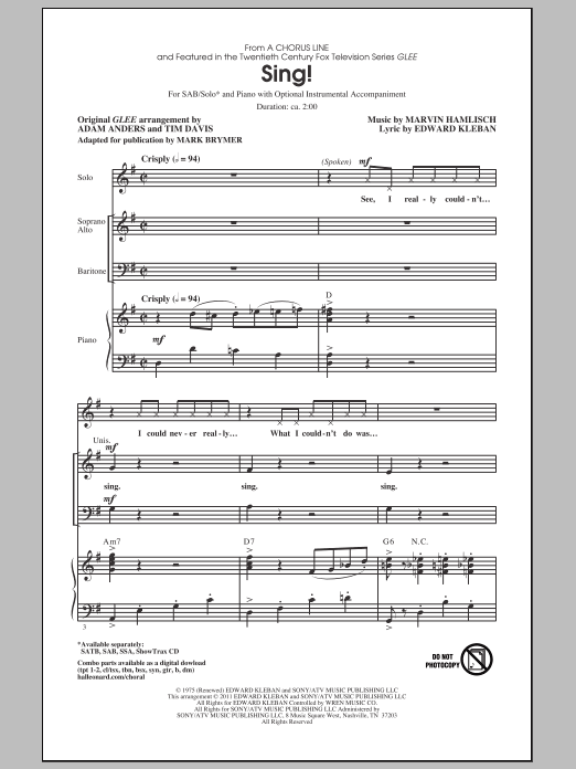 Mark Brymer Sing! Sheet Music Notes & Chords for SAB - Download or Print PDF