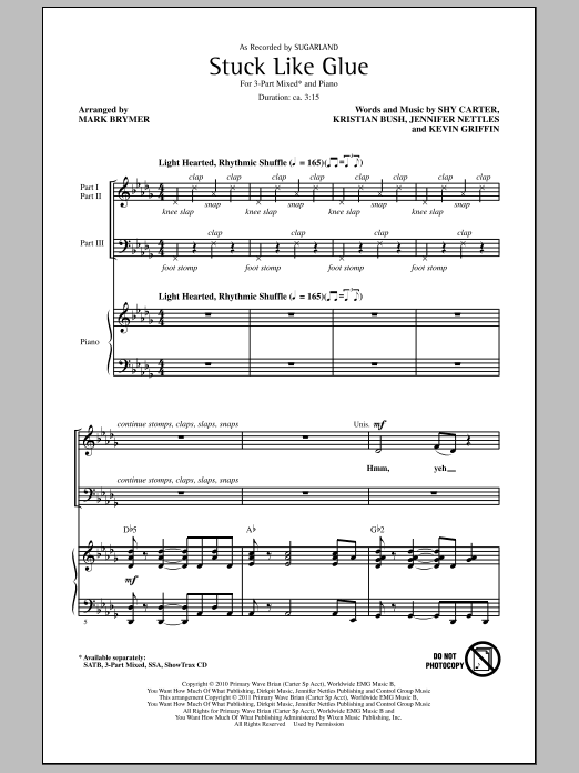 Mark Brymer Stuck Like Glue Sheet Music Notes & Chords for 3-Part Mixed - Download or Print PDF