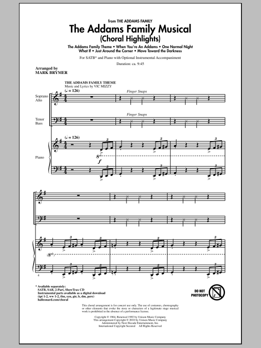 Mark Brymer The Addams Family Musical (Choral Highlights) Sheet Music Notes & Chords for 2-Part Choir - Download or Print PDF