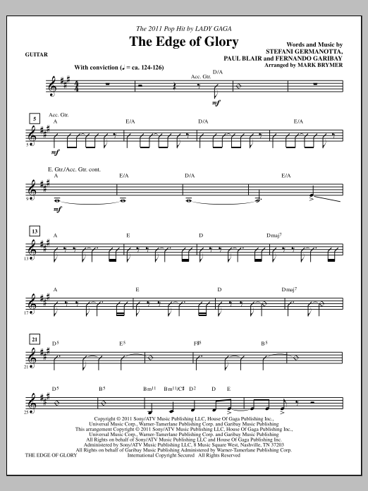 Mark Brymer The Edge Of Glory - Electric Guitar Sheet Music Notes & Chords for Choir Instrumental Pak - Download or Print PDF