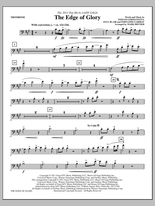 Mark Brymer The Edge Of Glory - Trombone Sheet Music Notes & Chords for Choir Instrumental Pak - Download or Print PDF