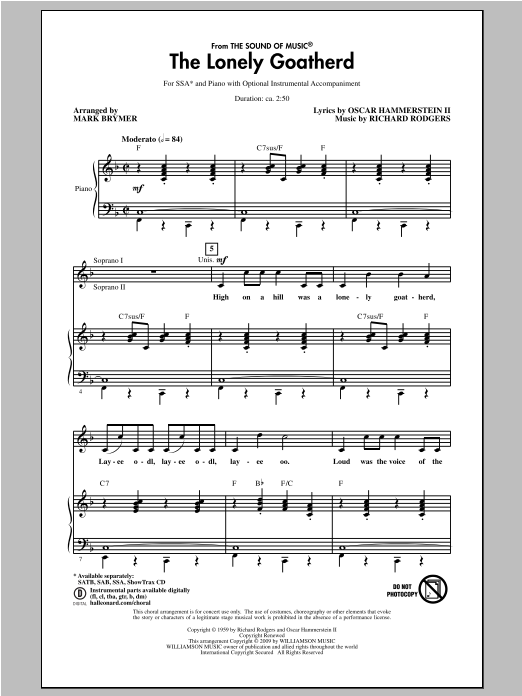 Rodgers & Hammerstein The Lonely Goatherd (from The Sound of Music) (arr. Mark Brymer) Sheet Music Notes & Chords for SAB - Download or Print PDF