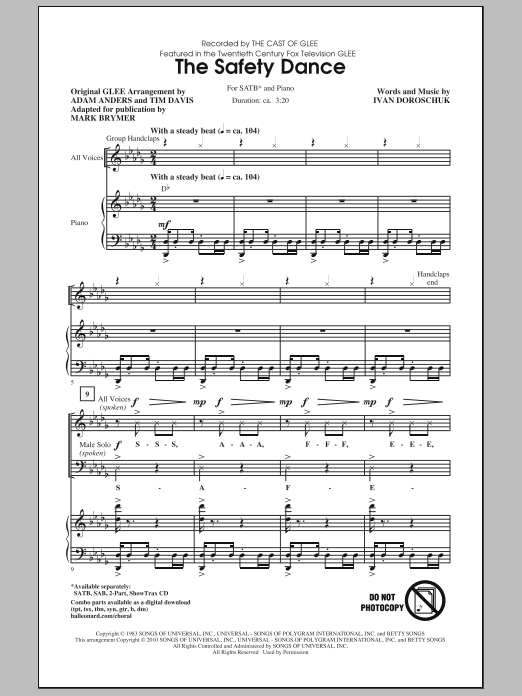Mark Brymer The Safety Dance Sheet Music Notes & Chords for SATB - Download or Print PDF