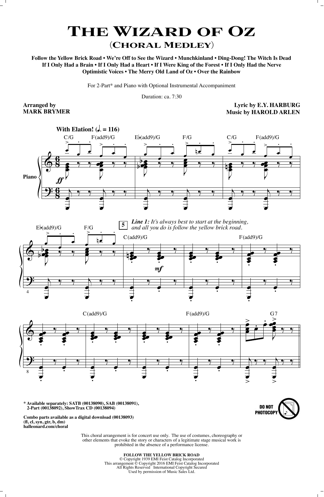 Mark Brymer The Wizard of Oz (Choral Medley) Sheet Music Notes & Chords for 2-Part Choir - Download or Print PDF