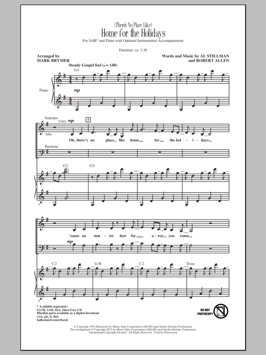 Mark Brymer (There's No Place Like) Home For The Holidays Sheet Music Notes & Chords for SSA - Download or Print PDF