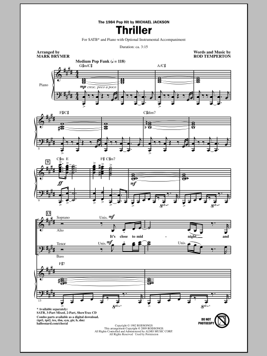 Mark Brymer Thriller Sheet Music Notes & Chords for 2-Part Choir - Download or Print PDF