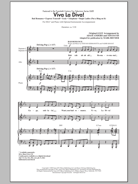 Mark Brymer Viva La Diva! (Medley featuring Songs from Glee) Sheet Music Notes & Chords for SSA - Download or Print PDF