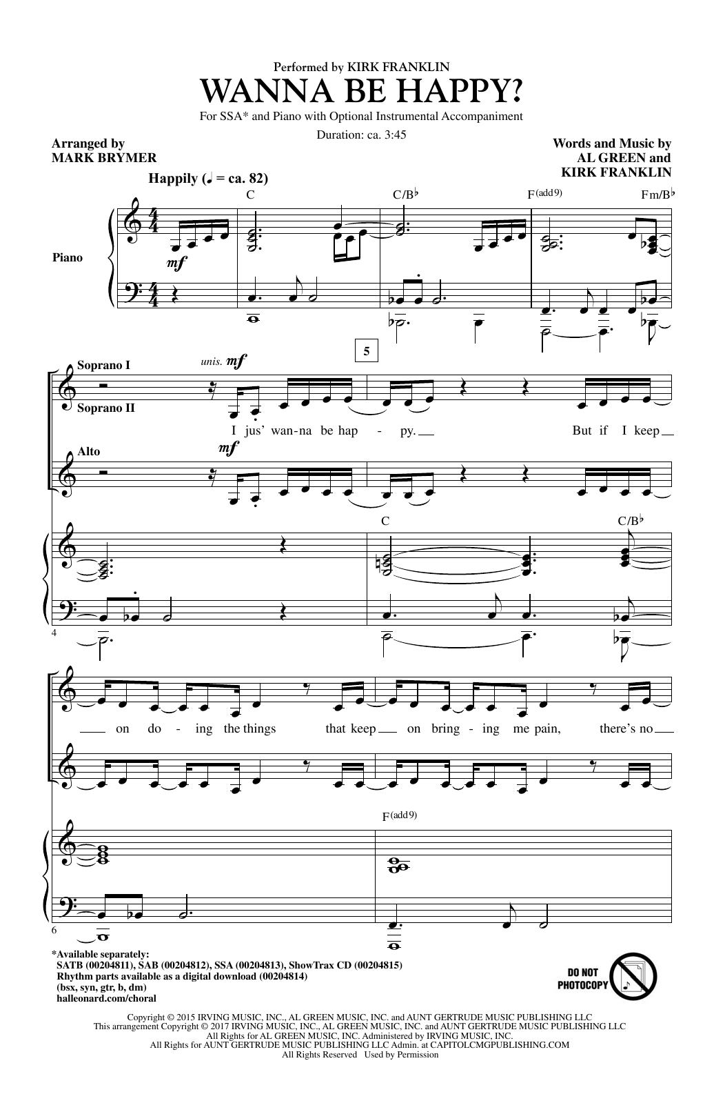 Mark Brymer Wanna Be Happy? Sheet Music Notes & Chords for SAB - Download or Print PDF