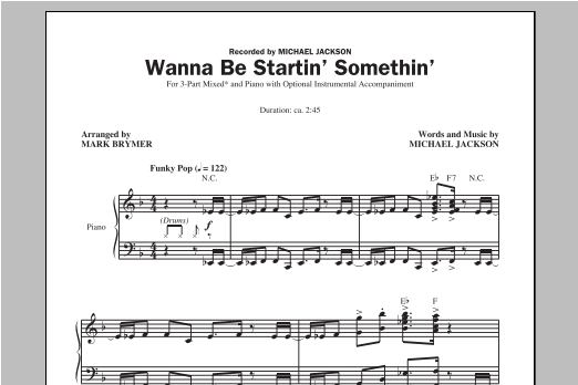 Mark Brymer Wanna Be Startin' Somethin' Sheet Music Notes & Chords for 2-Part Choir - Download or Print PDF