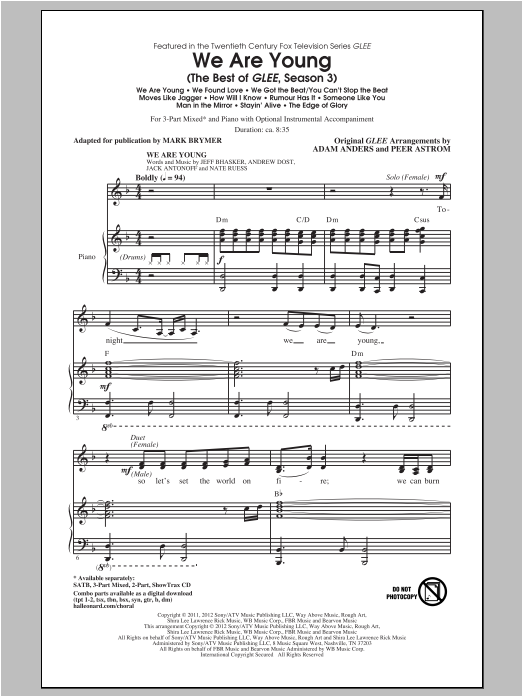 Mark Brymer We Are YoungThe Best Of Glee Season 3 (Medley) Sheet Music Notes & Chords for 3-Part Mixed - Download or Print PDF
