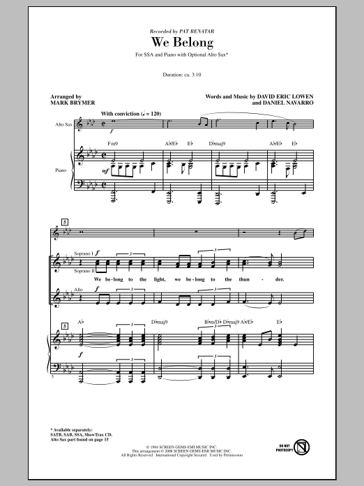 Pat Benatar We Belong (arr. Mark Brymer) Sheet Music Notes & Chords for SATB - Download or Print PDF