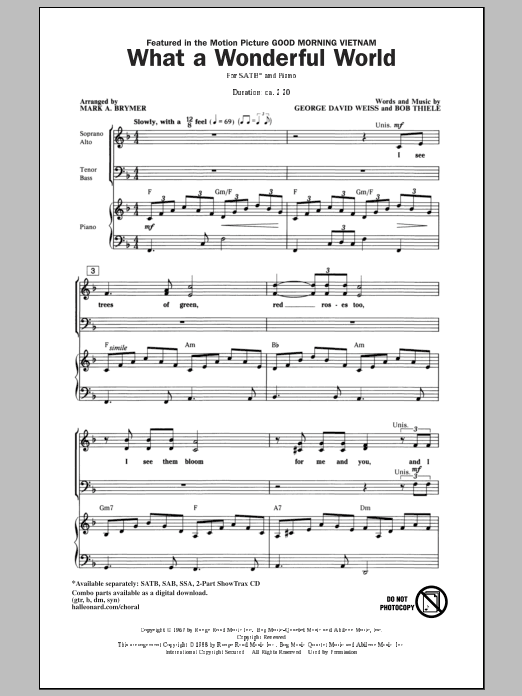Louis Armstrong What A Wonderful World (arr. Mark Brymer) Sheet Music Notes & Chords for SATB - Download or Print PDF