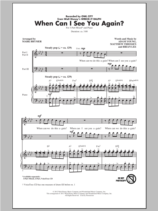 Mark Brymer When Can I See You Again? Sheet Music Notes & Chords for 2-Part Choir - Download or Print PDF