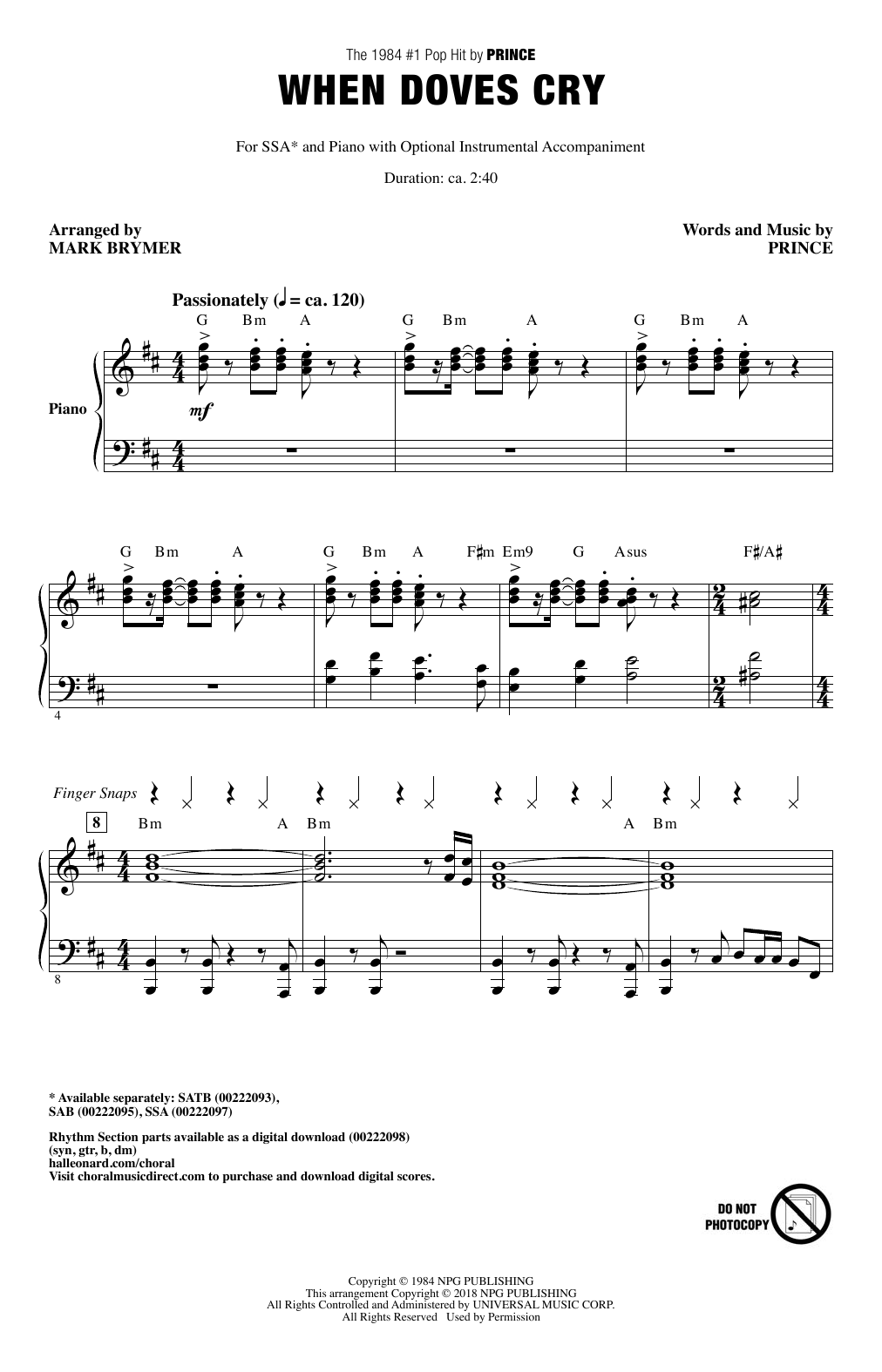 Mark Brymer When Doves Cry Sheet Music Notes & Chords for SATB - Download or Print PDF