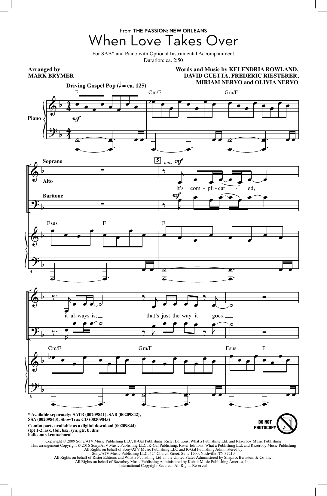 Mark Brymer When Love Takes Over Sheet Music Notes & Chords for SSA - Download or Print PDF
