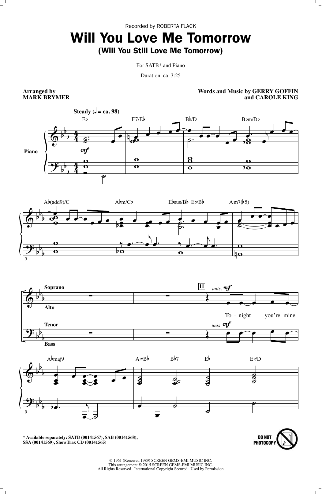 Roberta Flack Will You Love Me Tomorrow (Will You Still Love Me Tomorrow) (arr. Mark Brymer) Sheet Music Notes & Chords for SATB - Download or Print PDF